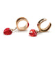 Red Glass Heart Rose Gold Dangle Tunnels / saddles