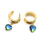 Blue and Green Gold Glass Diamond Heart Dangle Tunnels / saddles