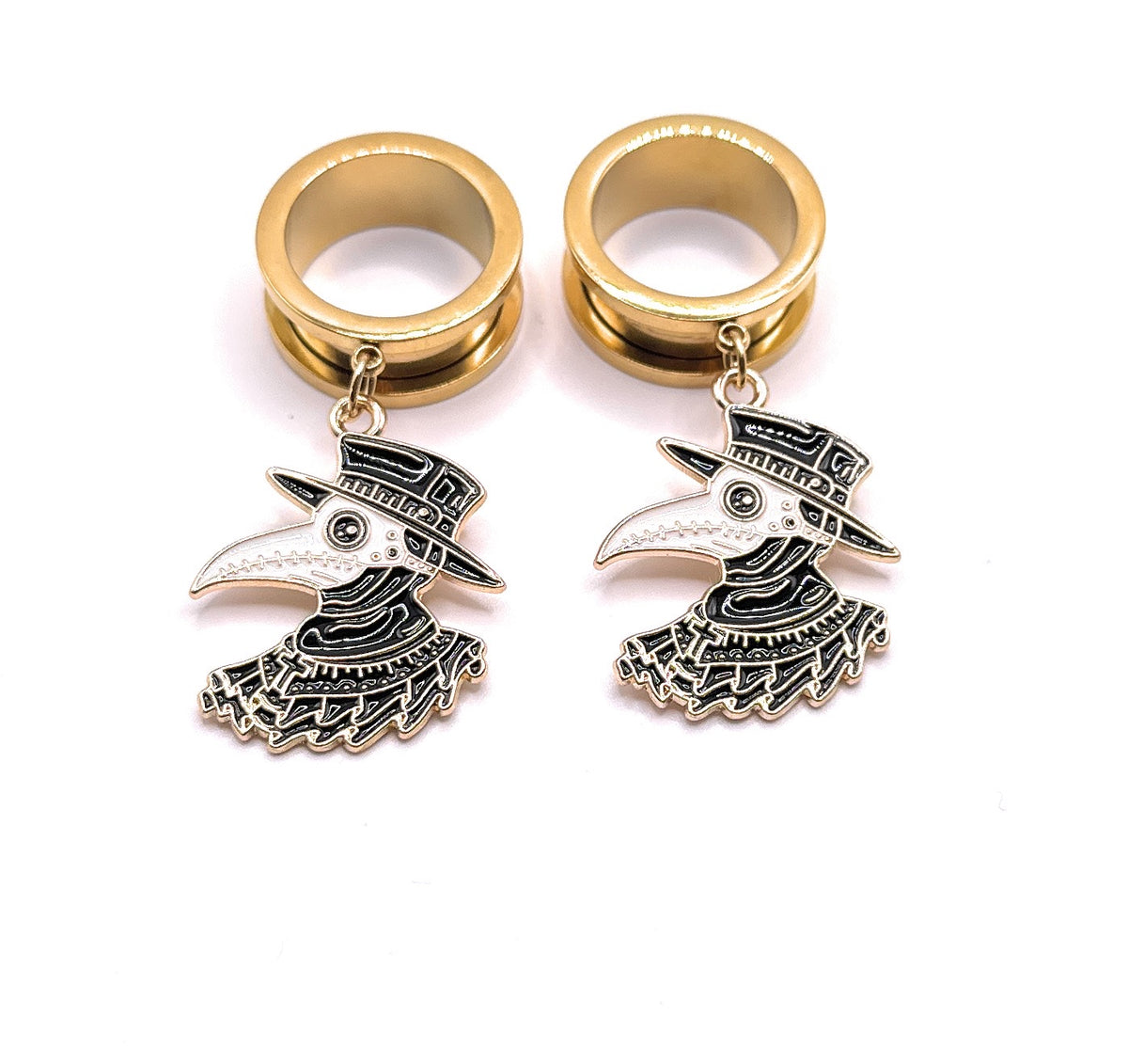 Plague Doctor Halloween Gold Dangle Tunnels / saddles – Eros Plugs